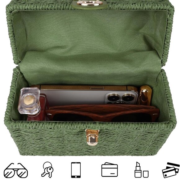 Handwoven Rattan Bag for Women Wicker Crossbody Shoulder Bag Straw Beach Tote Ba - Picture 4 of 6